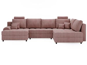 Miniaturka 6 - Różowy narożnik sztruksowy z nowoczesnym układem siedzisk