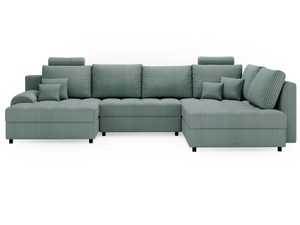 Miniaturka 5 - Zielony narożnik z tapicerką prążkowaną i prostymi podłokietnikami