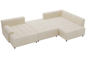 Miniaturka 22 - Beżowy narożnik z tapicerką sztruksową i funkcją przechowywania