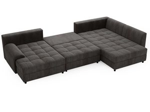 Miniaturka 37 - Czarny narożnik z pikowanym siedziskiem i dużym szezlongiem