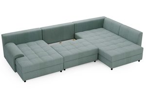 Miniaturka 32 - Zielony narożnik z funkcją spania i tapicerką prążkowaną