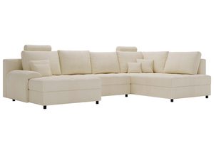 Miniaturka 8 - Beżowy narożnik z szerokim siedziskiem i pikowaną powierzchnią