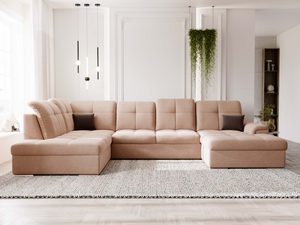 Miniaturka 41 - Cappuccino narożnik tapicerowany w jasnej aranżacji salonu