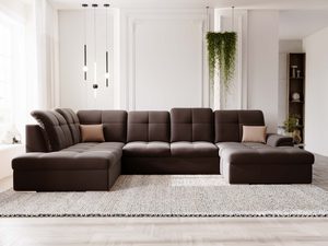 Miniaturka 43 - Czekoladowy narożnik w salonie z drewnianą podłogą i jasnym światłem