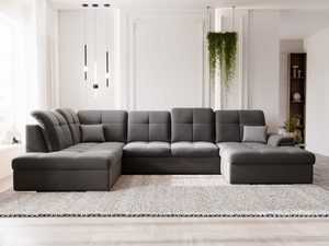 Miniaturka 42 - Szary narożnik w aranżacji salonu z jasnym dywanem i roślinami