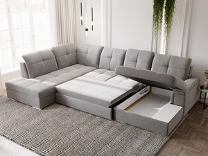 Miniaturka 40 - Szary narożnik z funkcją spania i dwoma pojemnikami na pościel