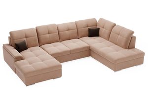 Miniaturka 10 - Narożnik cappuccino z poduszkami i siedziskiem pikowanym