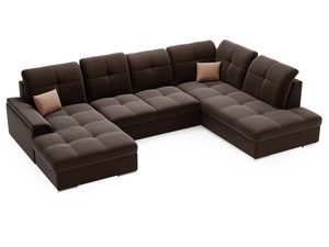 Miniaturka 12 - Narożnik brązowy z pikowaniem i kontrastową poduszką