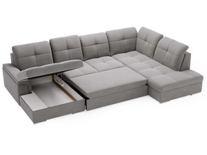 Miniaturka 21 - Narożnik szary z funkcją przechowywania i rozkładanym siedziskiem