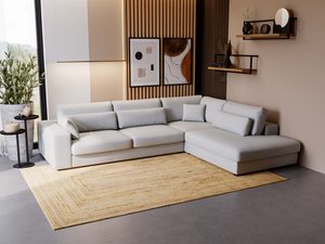 Miniaturka 28 - Jasnoszary narożnik z dużym siedziskiem i jasnym dywanem