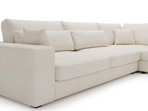 Miniaturka 20 - Beżowy narożnik z plecionki z prostymi bokami i miękkim siedziskiem