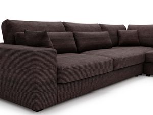 Miniaturka 23 - Czekoladowy narożnik z tapicerką w prążek i trzema dużymi poduchami