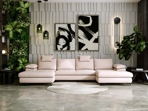 Miniaturka 29 - Sofa narożna beżowa z funkcją relaksu i nowoczesnym stylem