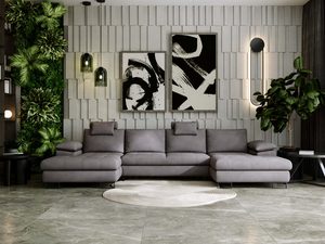 Miniaturka 31 - Sofa narożna jasnoszara z tapicerką