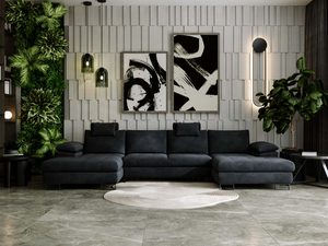 Miniaturka 32 - Sofa narożna grafitowa w kształcie U w nowoczesnym salonie