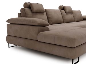 Miniaturka 18 - Sofa narożna brązowa z szerokim bokiem i wysokim zagłówkiem