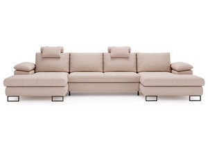 Miniaturka 1 - Narożnik beżowy z pikowaną powierzchnią i szezlongiem