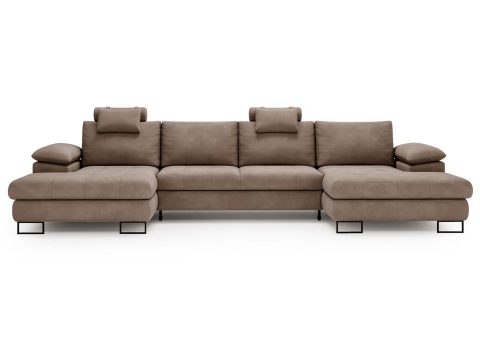 Narożnik cappuccino z funkcją spania i stylową tapicerką