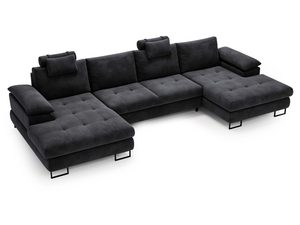 Miniaturka 12 - Narożnik czarny w kształcie litery U z pikowaniem i funkcją spania