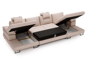 Miniaturka 22 - Sofa narożna beżowa z pojemnikiem i siedziskiem rozkładanym