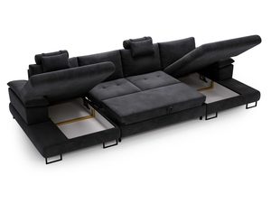 Miniaturka 27 - Sofa czarna rozkładana z funkcją przechowywania i ruchomymi podłokietnikami
