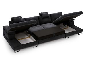 Miniaturka 28 - Sofa czarna z otwartym schowkiem i mechanizmem spania