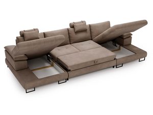 Miniaturka 23 - Sofa narożna beżowa z dużym pojemnikiem i szezlongiem