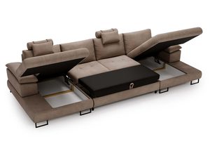 Miniaturka 24 - Sofa narożna beżowa z funkcją przechowywania i nowoczesnym mechanizmem