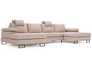 Miniaturka 5 - Beżowy narożnik tapicerowany z ozdobnym zagłówkiem i nogami chrom