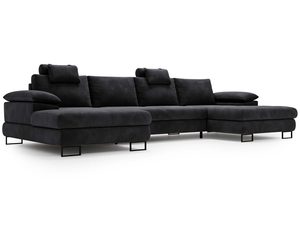 Miniaturka 8 - Czarny narożnik modułowy z szezlongiem i ozdobnymi przeszyciami