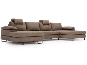 Miniaturka 6 - Narożnik brązowy z wysokim oparciem i systemem poduszek