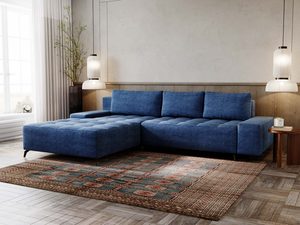 Miniaturka 24 - Granatowy narożnik tapicerowany w przestronnej aranżacji salonu