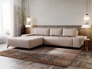 Miniaturka 25 - Narożnik beżowy z niskim oparciem i dużą przestrzenią siedziska