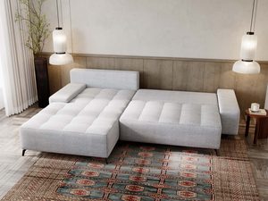 Miniaturka 28 - Narożnik rozkładany jasnoszary z pikowaniem w stylu modern