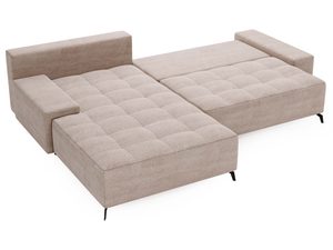 Miniaturka 13 - Beżowy narożnik rozkładany z funkcją spania i prostą sylwetką