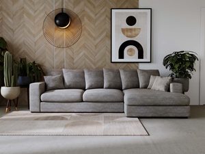 Miniaturka 31 - Szary narożnik z tkaniny w stylu nowoczesnym i miękkim wykończeniu