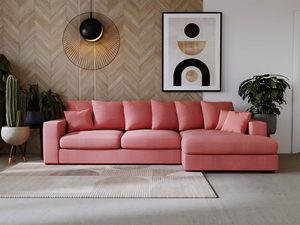 Miniaturka 32 - Narożnik różowy z tapicerką i poduchami w eleganckim salonie