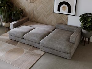 Miniaturka 34 - Narożnik szary z głębokim siedziskiem i miękkimi poduszkami w salonie