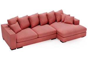 Miniaturka 12 - Sofa łososiowa z tapicerką i kompletem dużych poduch