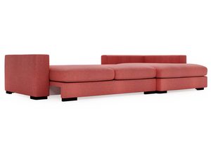 Miniaturka 20 - Łososiowa sofa z niskim bokiem i trzema dużymi poduchami