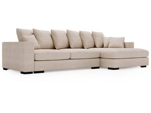 Miniaturka 5 - Sofa kremowa tapicerowana z prostą podstawą i miękkim oparciem