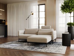 Miniaturka 25 - Nowoczesny beżowy narożnik z zaokrąglonymi podłokietnikami