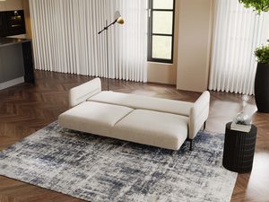 Miniaturka 31 - Nowoczesny narożnik beżowy z funkcją spania i wysokimi poduszkami