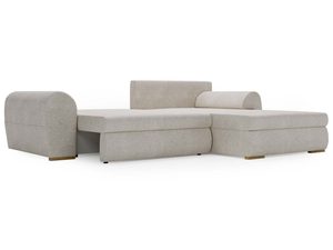 Miniaturka 17 - Beżowy narożnik z wysokim zagłówkiem i metalowymi nogami