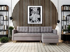 Miniaturka 24 - Beżowy narożnik z pikowaniem w skandynawskiej aranżacji salonu