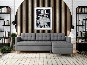 Miniaturka 25 - Szary narożnik z tkaniny z funkcją relaksu w nowoczesnym salonie