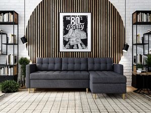 Miniaturka 27 - Narożnik nowoczesny w kolorze grafitowym na tle paneli w stylu retro