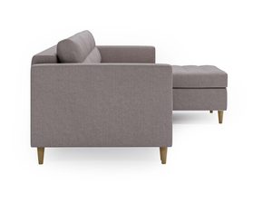 Miniaturka 5 - Beżowy narożnik z szezlongiem i drewnianymi nogami do salonu w stylu nordic