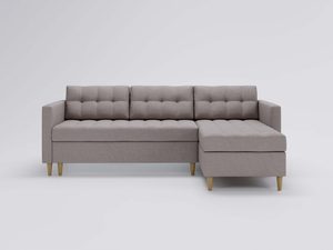 Miniaturka 17 - Piaskowy narożnik nowoczesny z wysokimi poduszkami i lekką formą