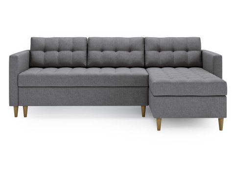 Szary narożnik narożny z funkcją wypoczynkową i prostym designem